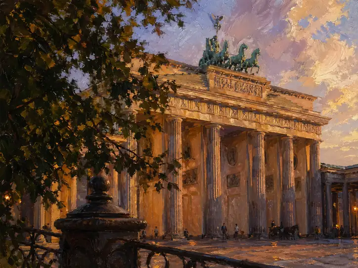 The Majestic Brandenburg Gate Bathed in a Golden Sunset Glow