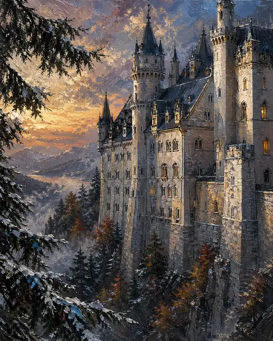 A Solitary Castle Standing Defiant Amidst the Freezing Winter Peaks