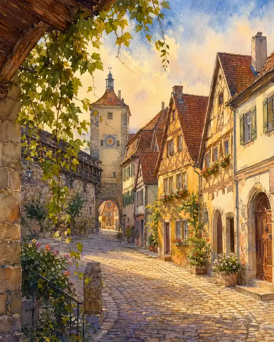 A Heartwarming Stroll Down a Nostalgic European Cobblestone Lane