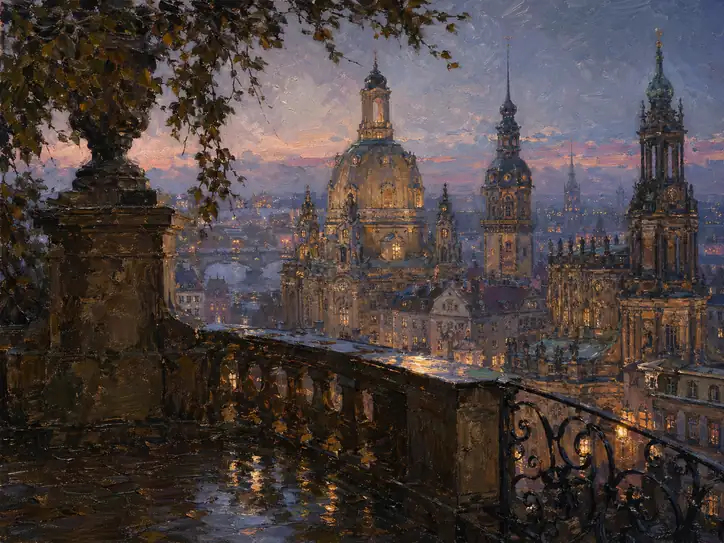 A Breathtaking Twilight View Over the Historic Silhouette of Dresden