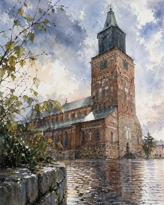 Turku Cathedral Reflected in the Rain