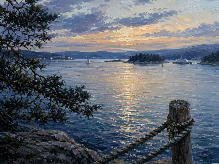 夕凪に寄り添う松と海