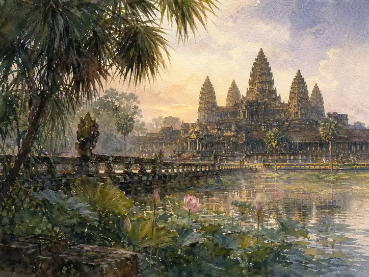 Sacred Reflection: Morning Serenity at Angkor Wat