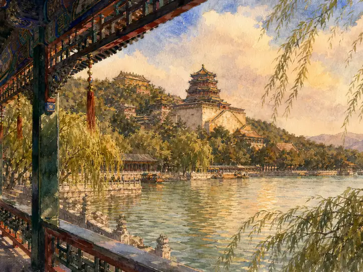 万寿の丘、黄金に凪ぐ湖光