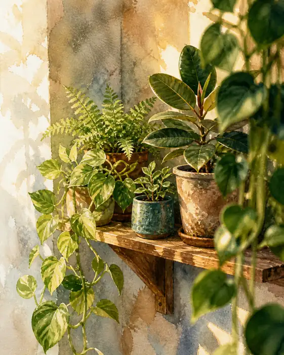 光を湛える緑の聖域、棚辺に綴る植物の叙事詩