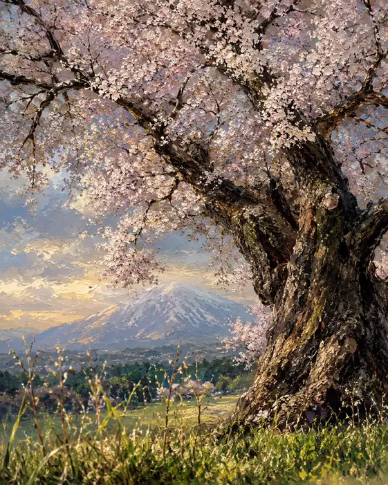悠久の春、桜と高峰の出会い