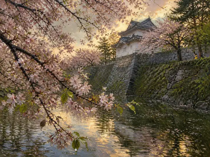 Spring Sunset at the Castle Moat