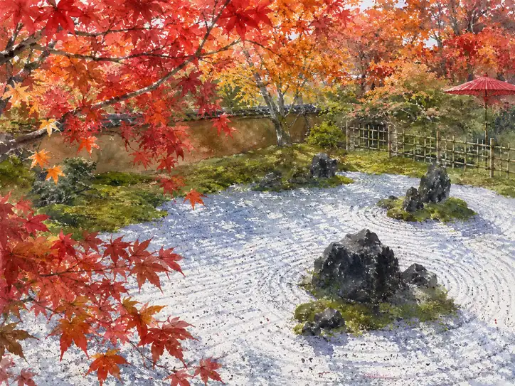 禅の庭、紅葉と砂紋が紡ぐ静寂の時