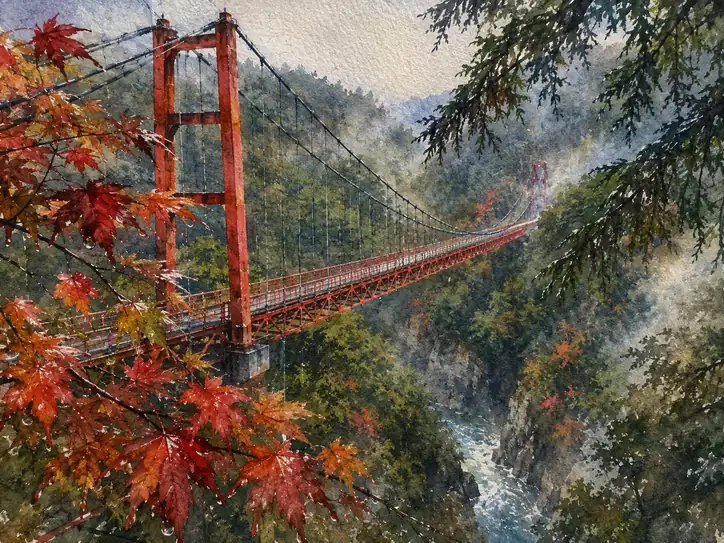 Echoes in Vermilion: A Bridge Through the Mist