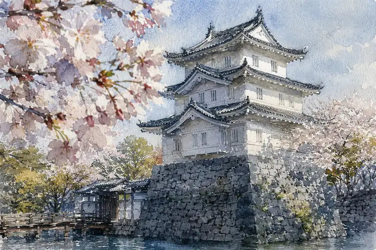 桜舞う白鷺の城