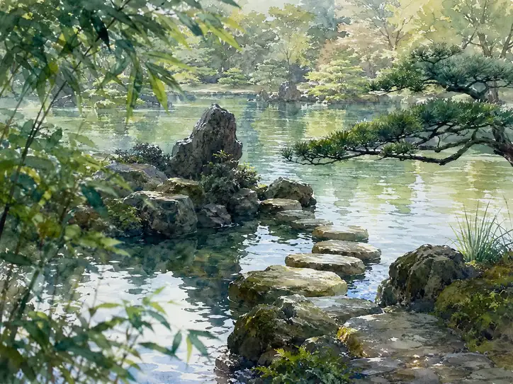 水鏡を渡る、静かな歩み