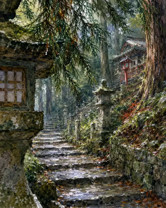 神域を浄める静かな雨の詩
