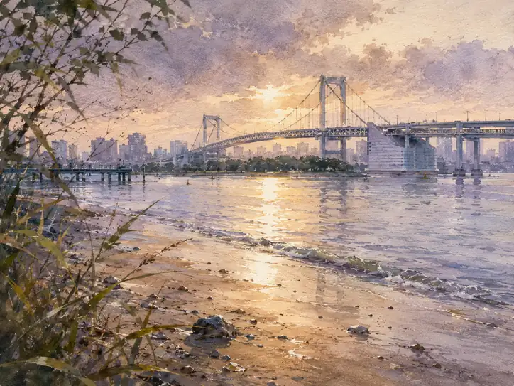 Golden Horizons: The Twilight Bridge of Tokyo