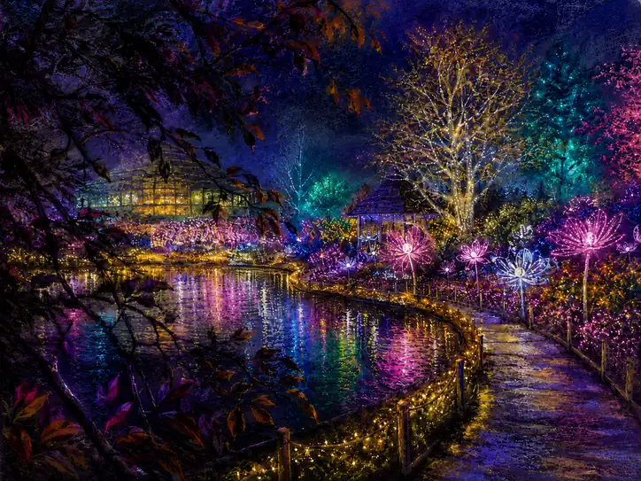 幻想の夜、光り輝く花々の誘い