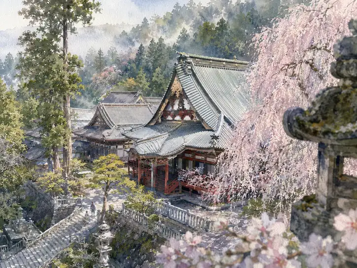 しだれ桜と静謐の境内