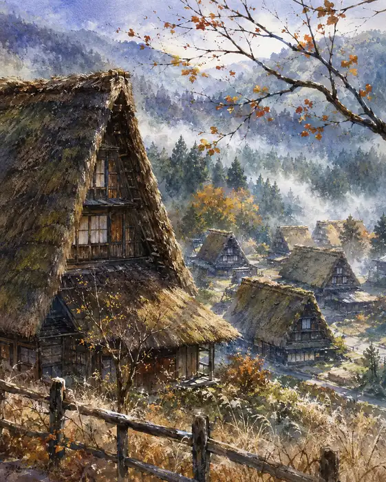Echoes of the Thatch: A Misty Autumn Memory