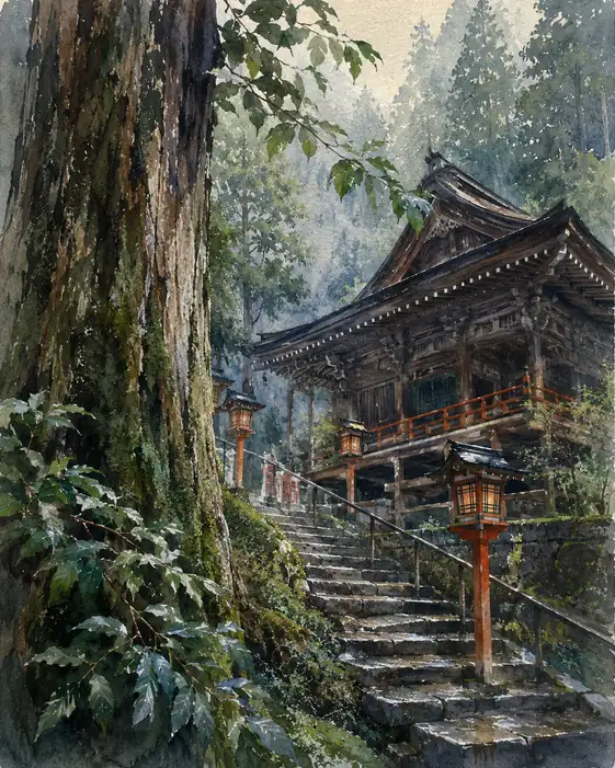 朝靄に溶けゆく、悠久の神域