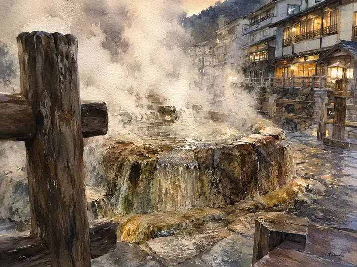 黄昏にゆらめく、湯煙のぬくもり