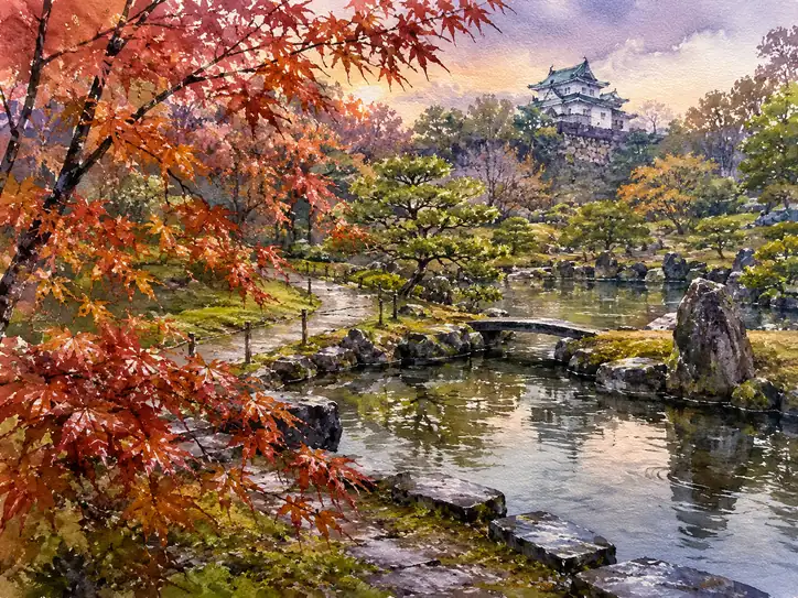 「もののあはれ、紅に染まる城」