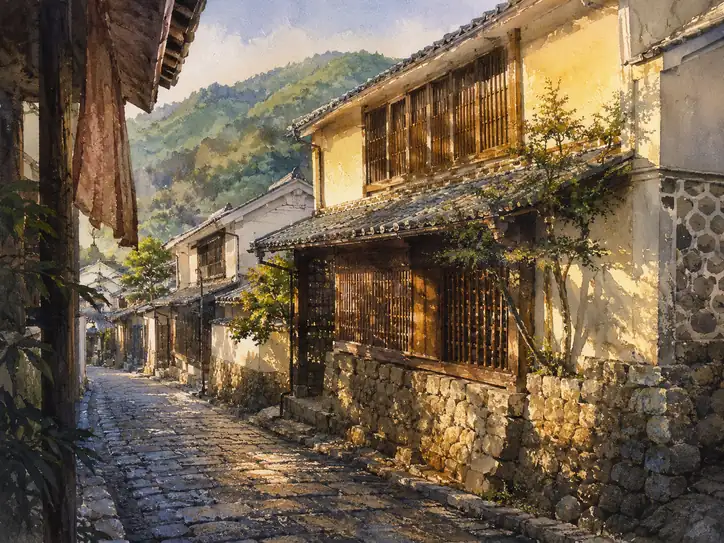 陽だまりの路地、山並みに抱かれた郷愁