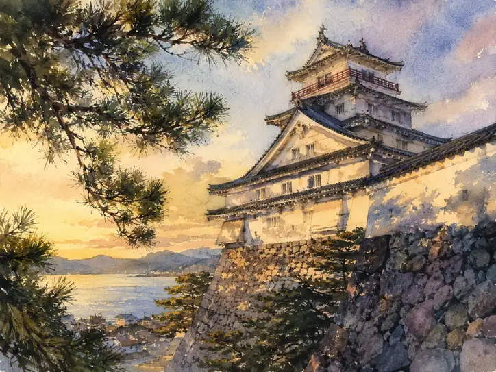 Golden Twilight Over a White Noble Tower