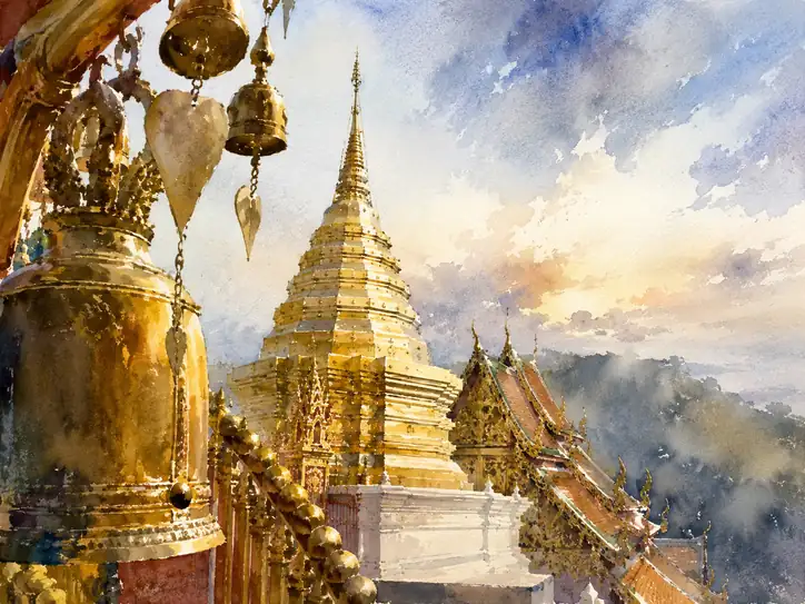 Golden Chimes in the Sacred Mist