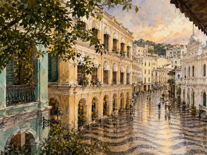 The Gentle Rhythm of a Rain-Washed Plaza
