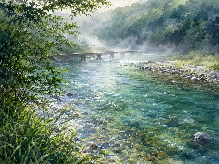 清流にそっと寄り添う道
