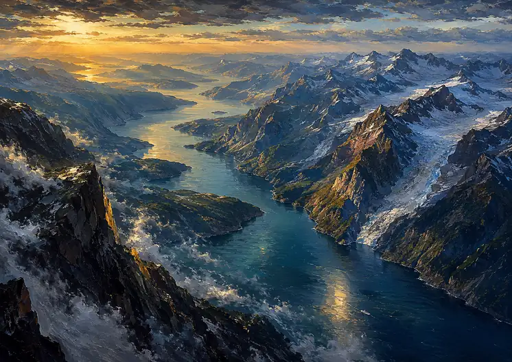 Polar Sunset on the Winding Fjord