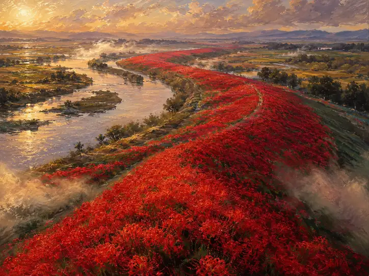 Crimson Whispers Dissolving in the Morning Mist