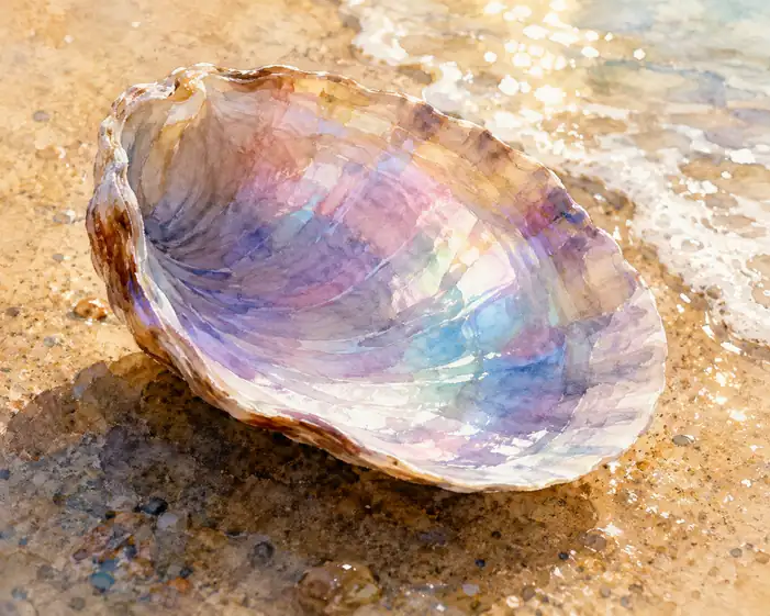寄せ波と砂浜が紡ぐ虹