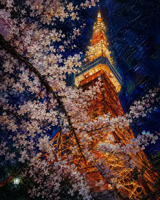 Tokyo Tower in the Pink Night Sky