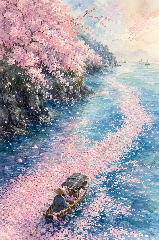 花筏に揺られて、春の逝く川