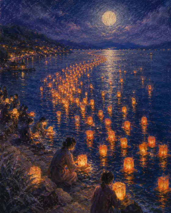 祈りが灯る川