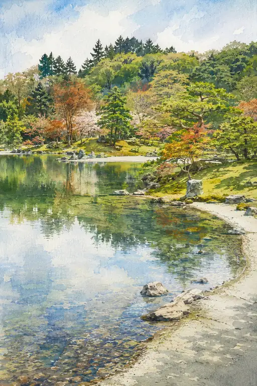 四季が静かなる池に融け合う場所