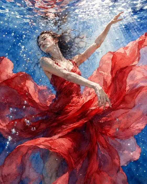 A Crimson Dance in the Weightless Blue
