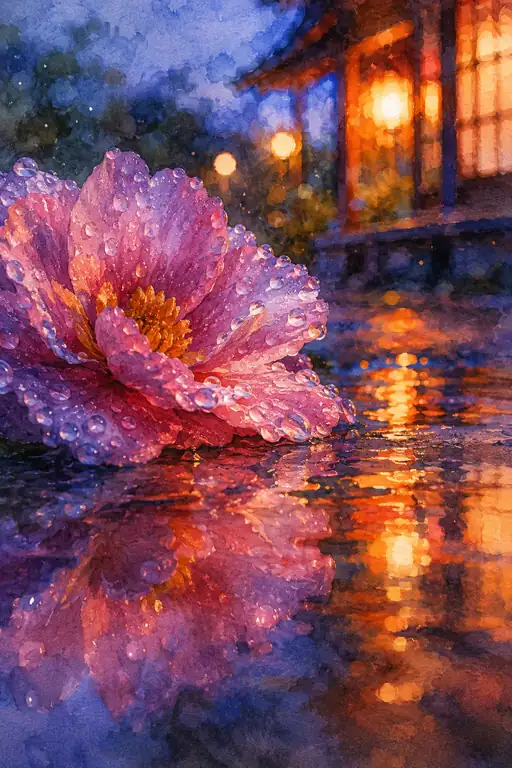 Crimson Blooming in the Golden Ripples