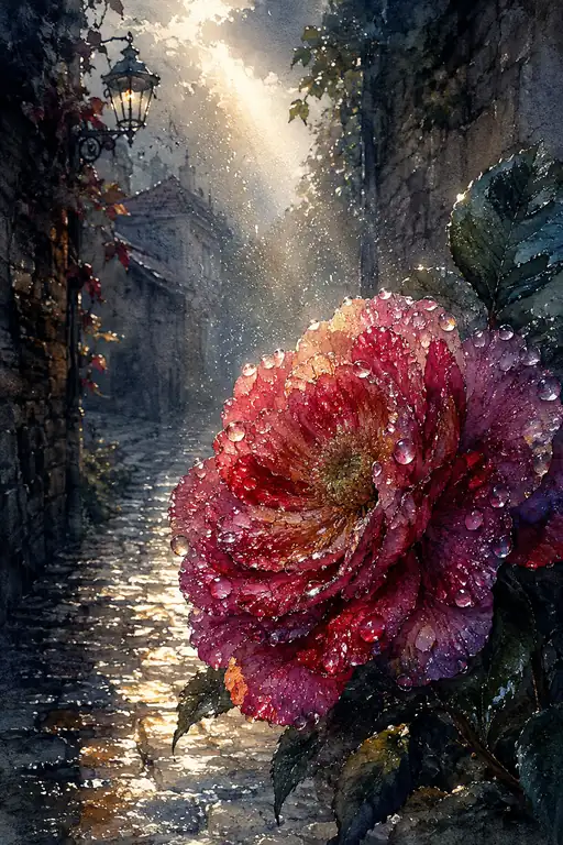 Glimmer of Hope on Crimson Petals
