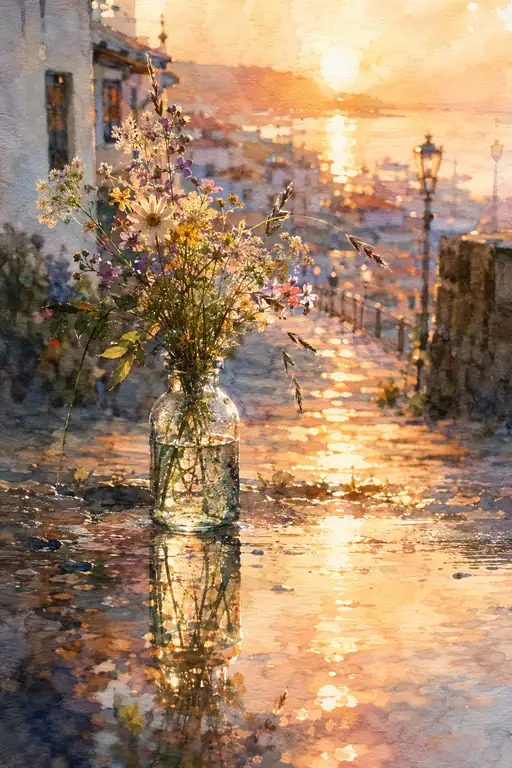 Golden Hour on the Cobblestone Path