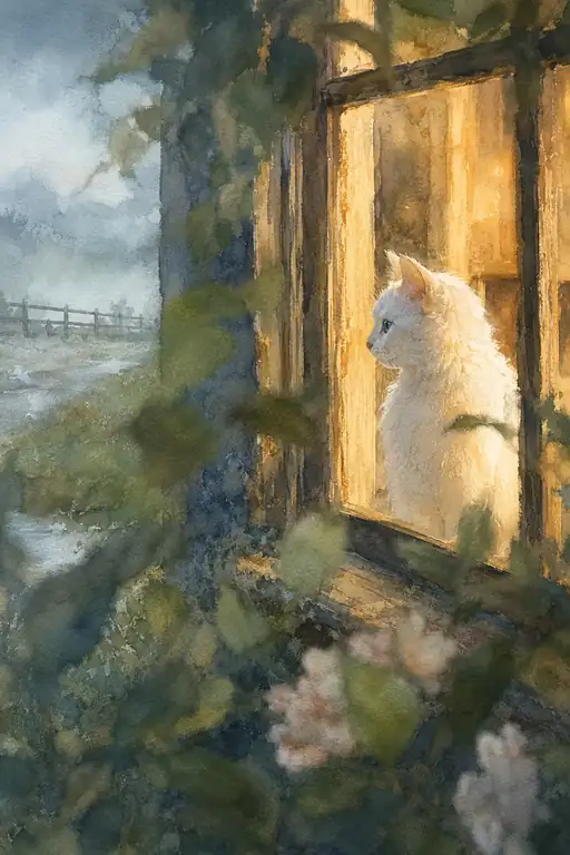 雨の日、窓辺の白い特等席