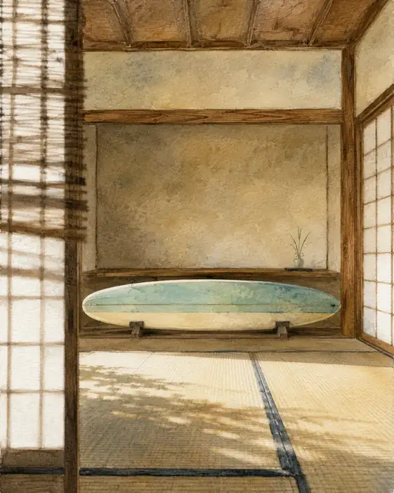 畳の上で波を待つ