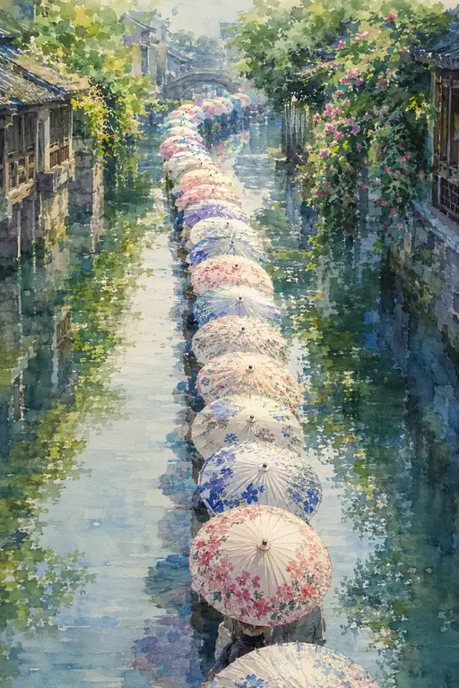 水路に咲く静かな行列
