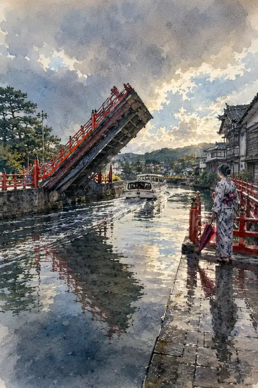 通り雨が去った朱の欄干