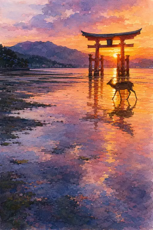 神さまの夕べを鹿が渡る