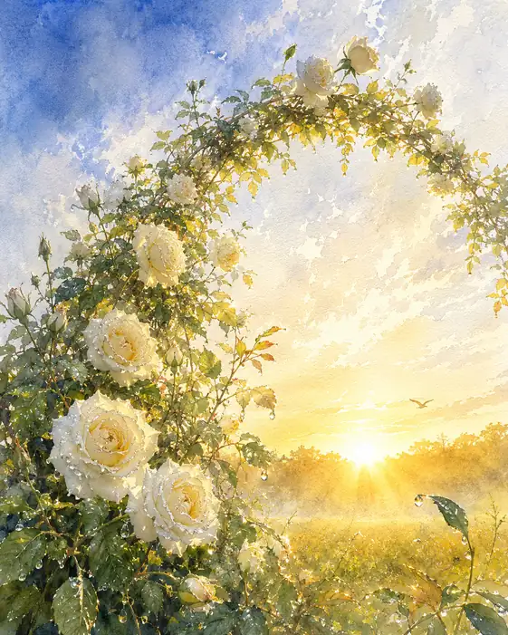 Dawn Whispers on Pearled Petals