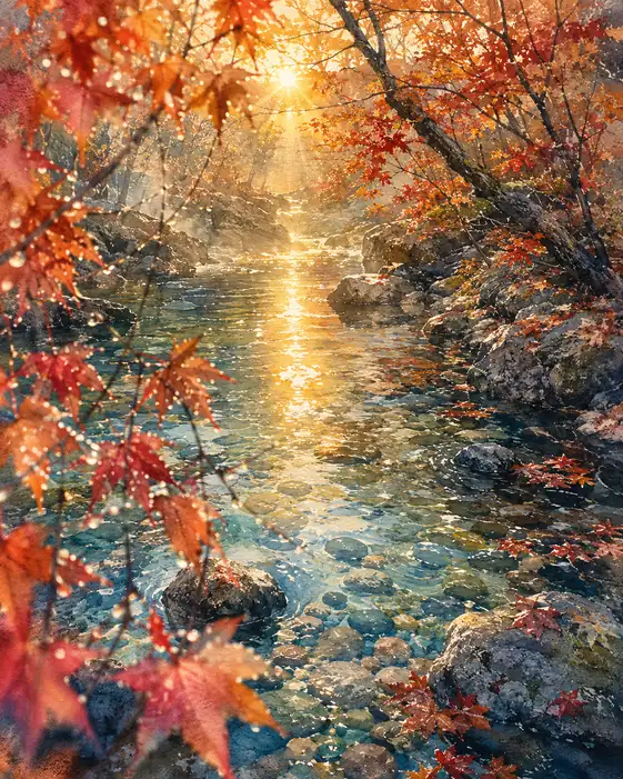 Ripples of Gold and Crimson Leaves