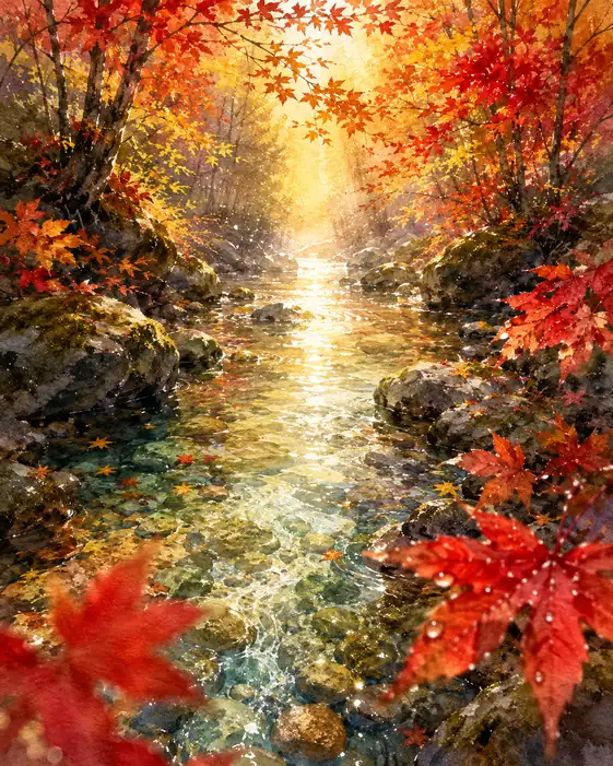 The Golden Beam through Autumn's Mirror