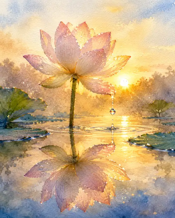 A Single Drop of Light on the Water Mirror