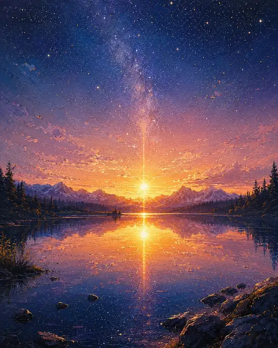 Sun Pillar Reaching the Ocean of Stars