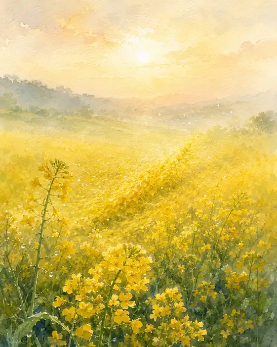 Sea of Golden Blooms in Morning Mist